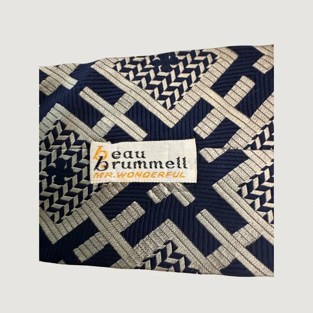 60s -70s Beau Brummell Mr Wonderful Tie Navy Groovy Geometric Op Art Retro